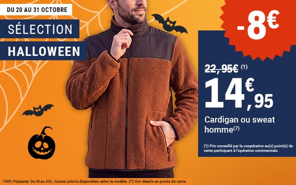 Cardigan ou sweat homme — Du 20 au 31 octobre 2026