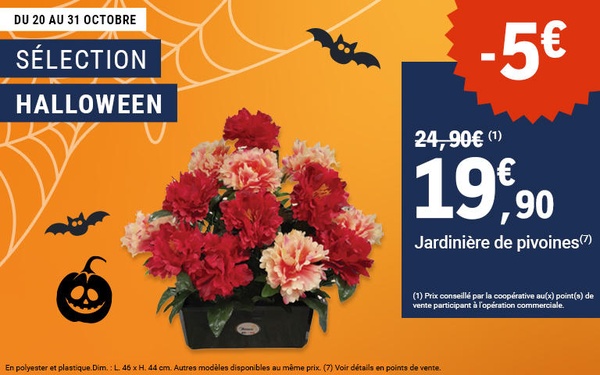 Jardinière de pivoines artificielles — Du 20 au 31 octobre 2026